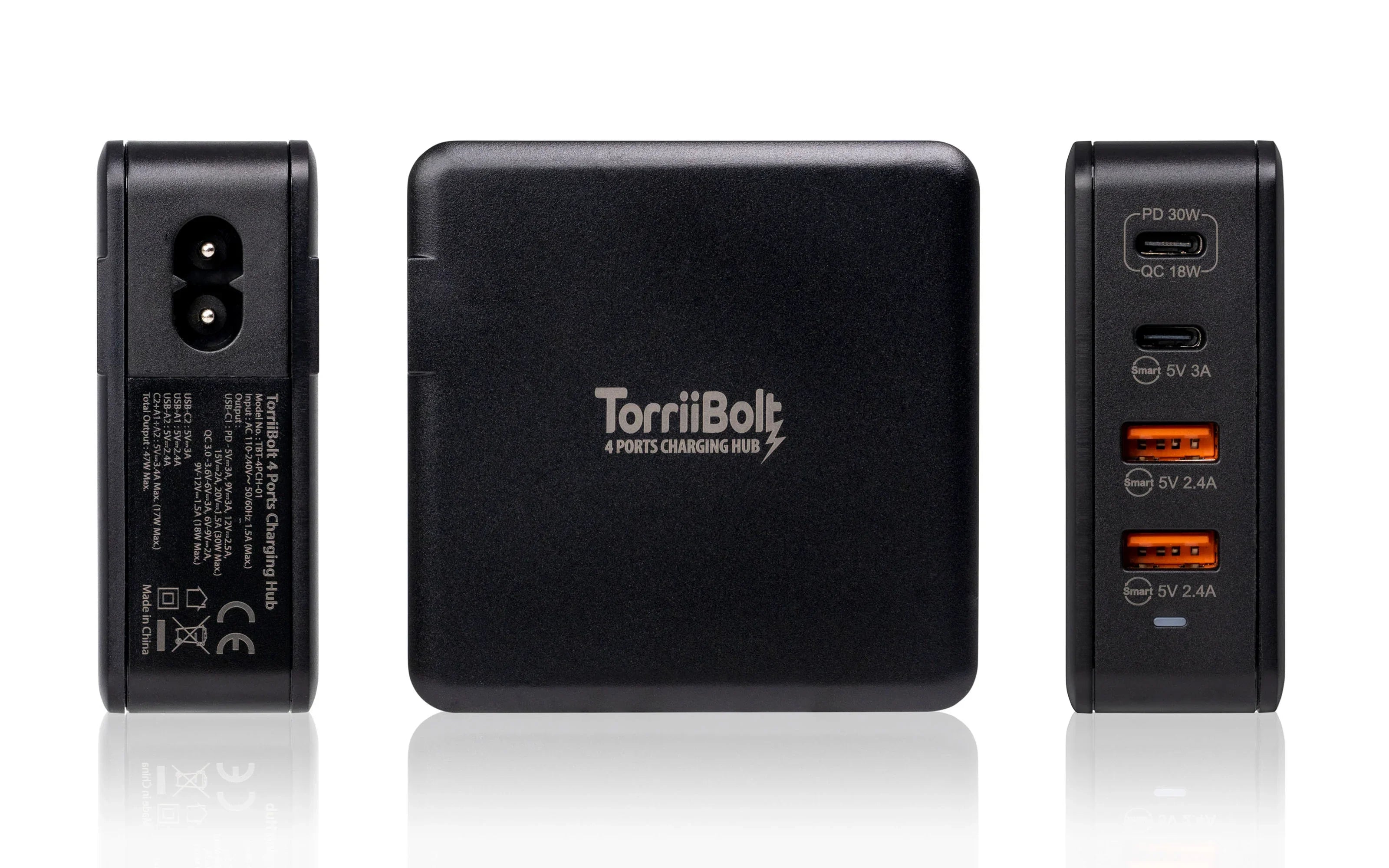 Torrii Bolt 4 Port Charging Hub with 2 USB-C & 2 USB-A QC 3.0 - Black - Tashqila Torrii Bolt 4 Port Charging Hub with 2 USB-C & 2 USB-A QC 3.0 - Black - Tashqila